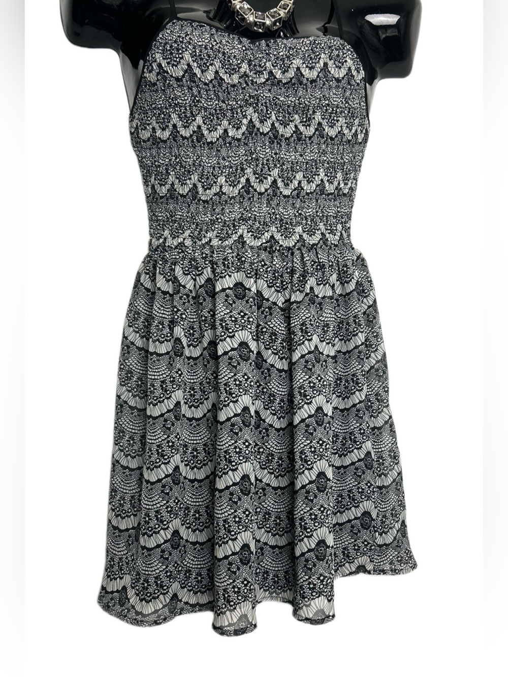 Black and White Strapless Smocked Sundress
